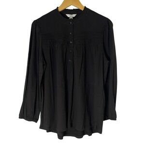 Croft & Barrow Womens Black Lace Trim Pintuck Ruffle top Large NWT